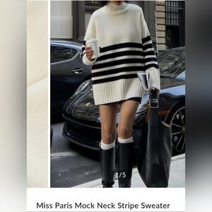 Black and White Striped Turtleneck Sweater